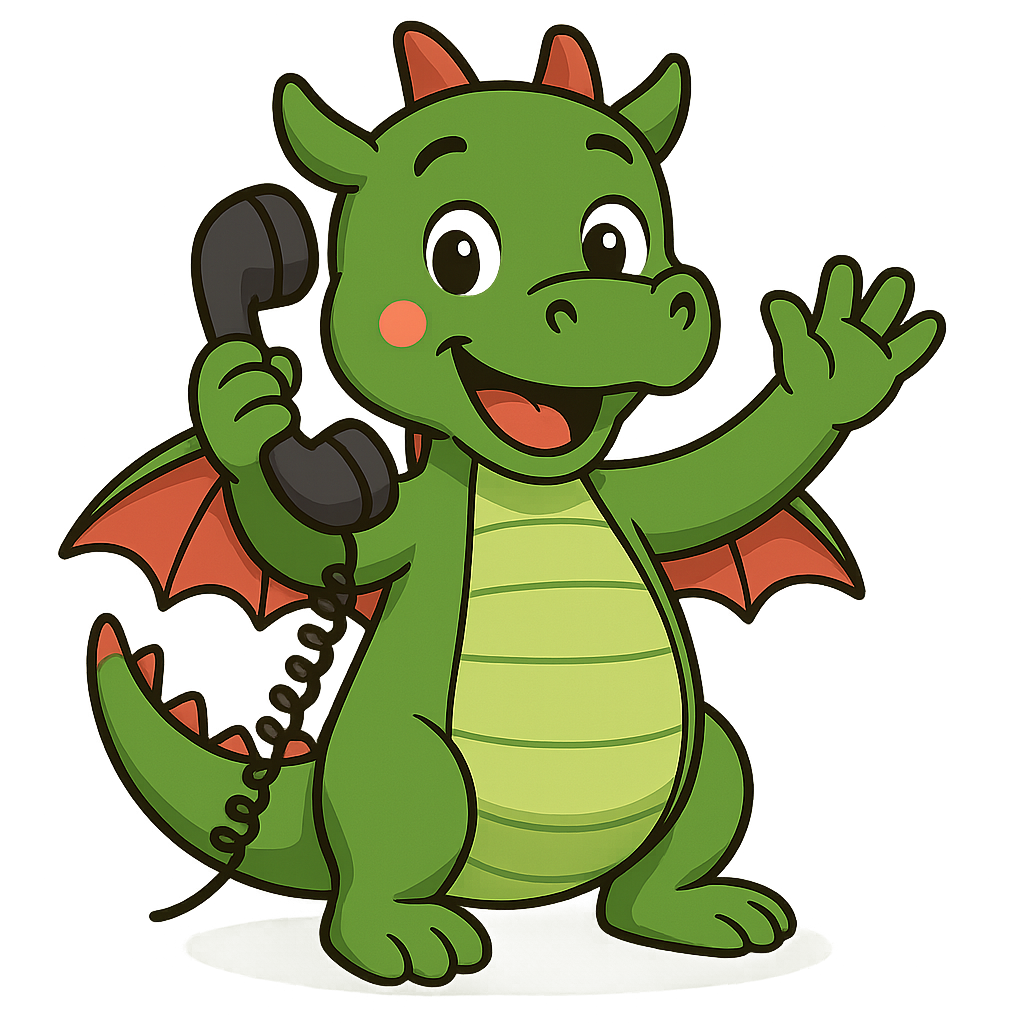 Super-Dubber Drache am Telefon
